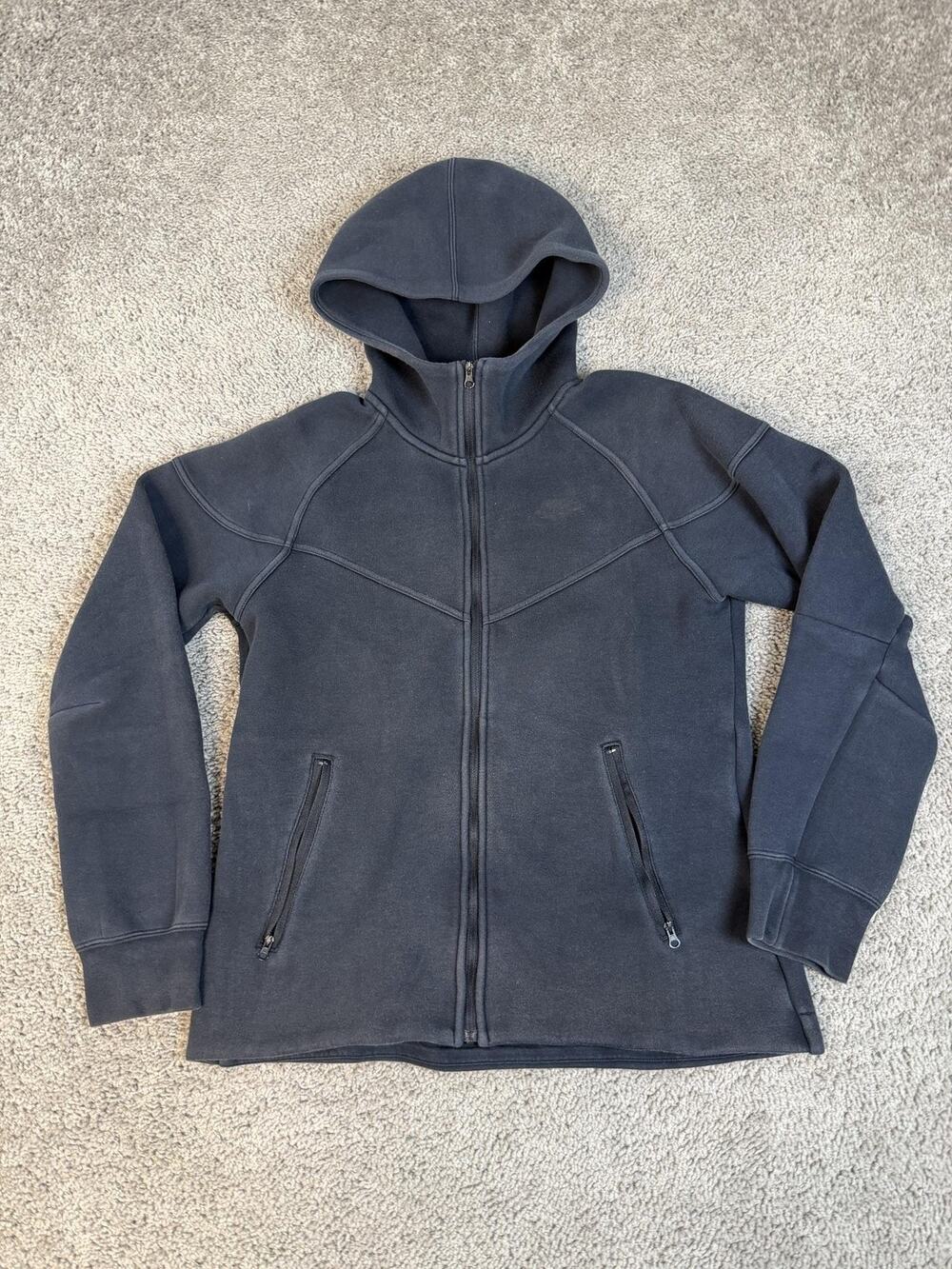 Nike Tech Fleece Hoodie Womens S Black Full Zip Hooded Fleece Lined Pockets